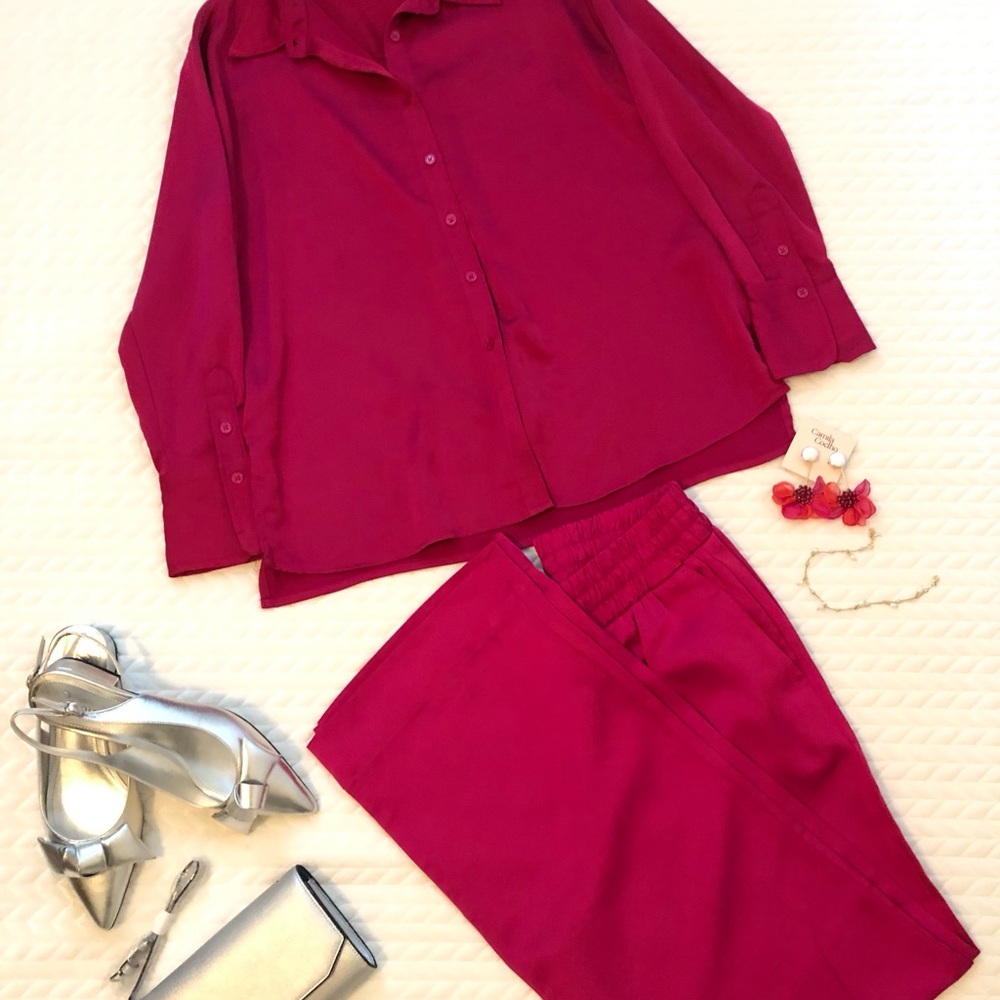 A New Day Fuchsia Blouse and Pants Set